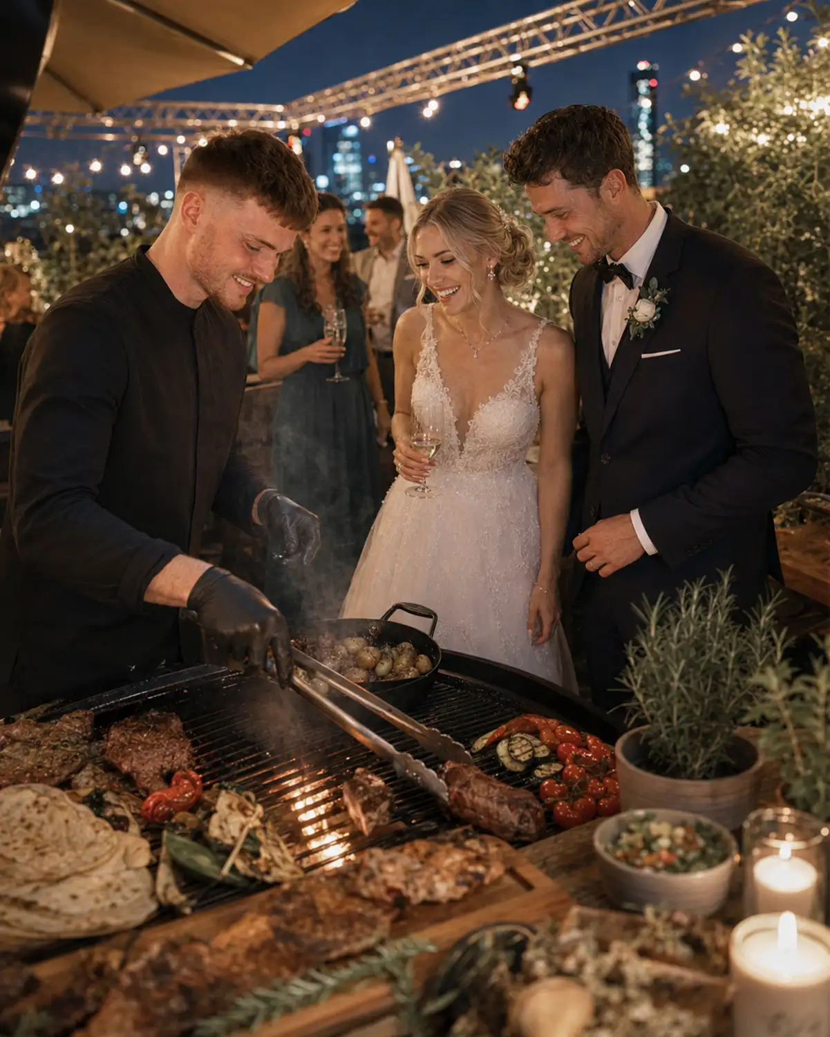Sommelier Cut mit Garnelen für ein Hochzeitscatering